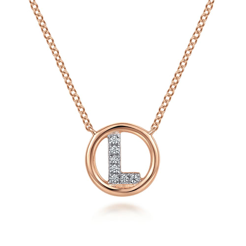 14K Rose Gold Diamond L Initial Pendant Necklace