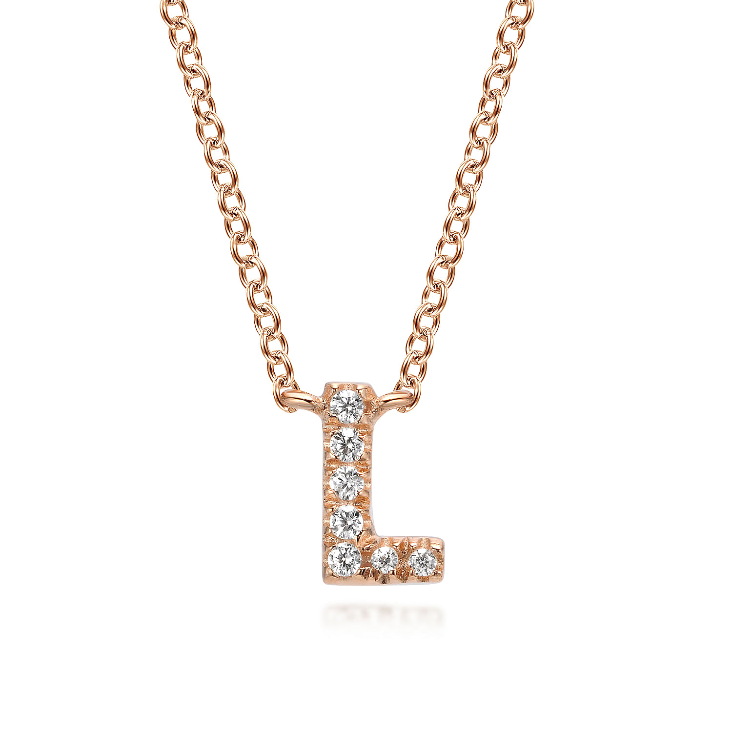 14K Rose Gold Diamond L Initial Pendant Necklace