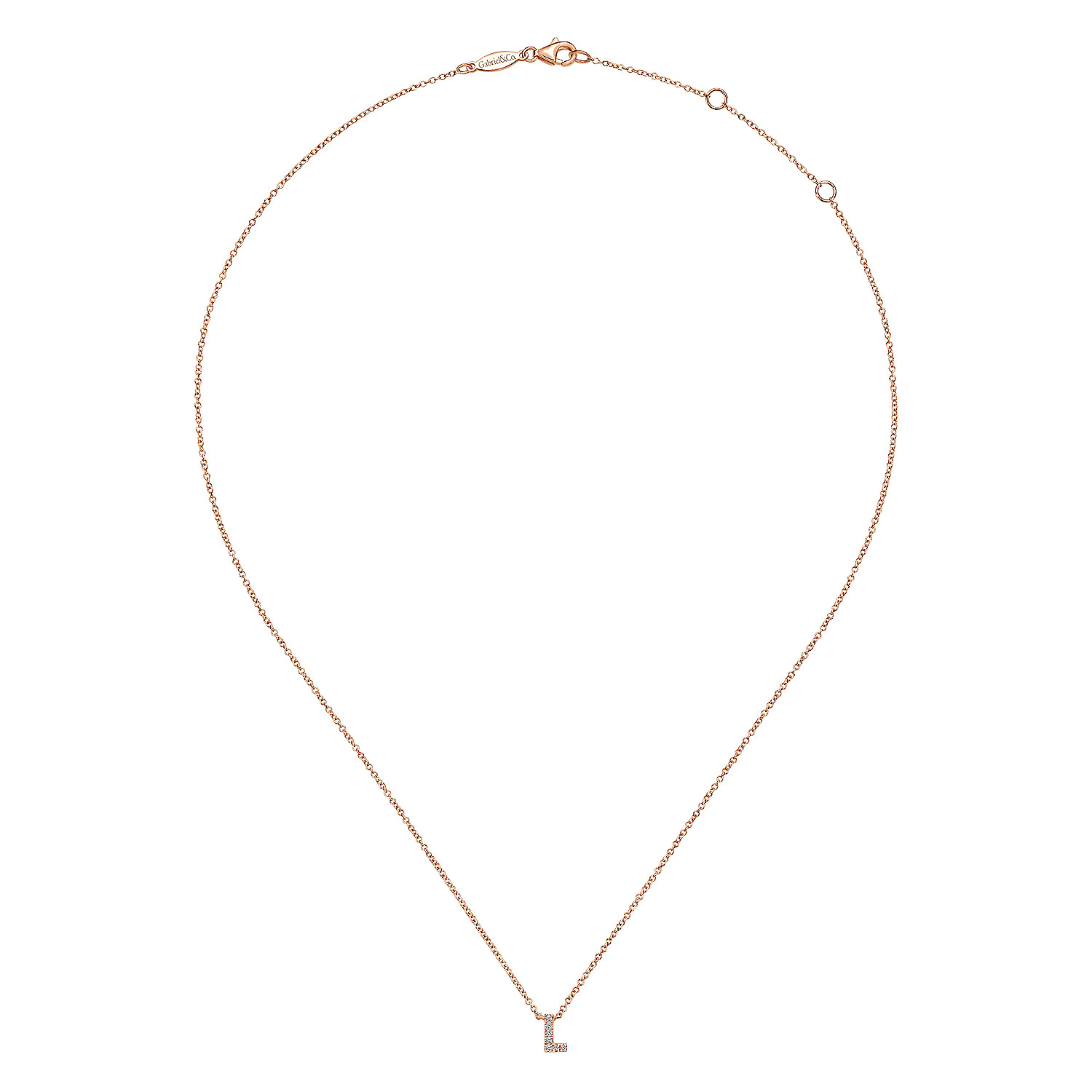 14K Rose Gold Diamond L Initial Pendant Necklace