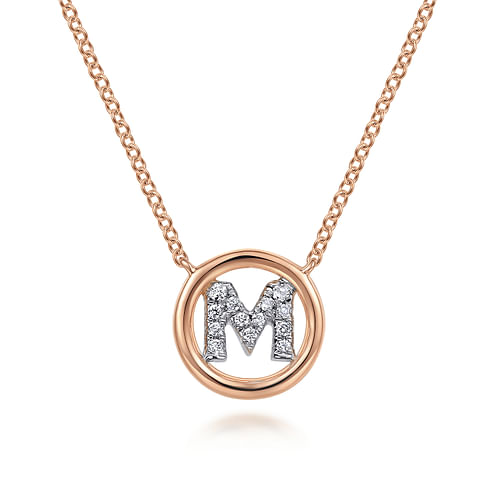 14K Rose Gold Diamond M Initial Pendant Necklace