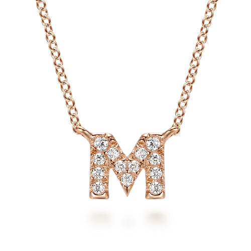 14K Rose Gold Diamond M Initial Pendant Necklace