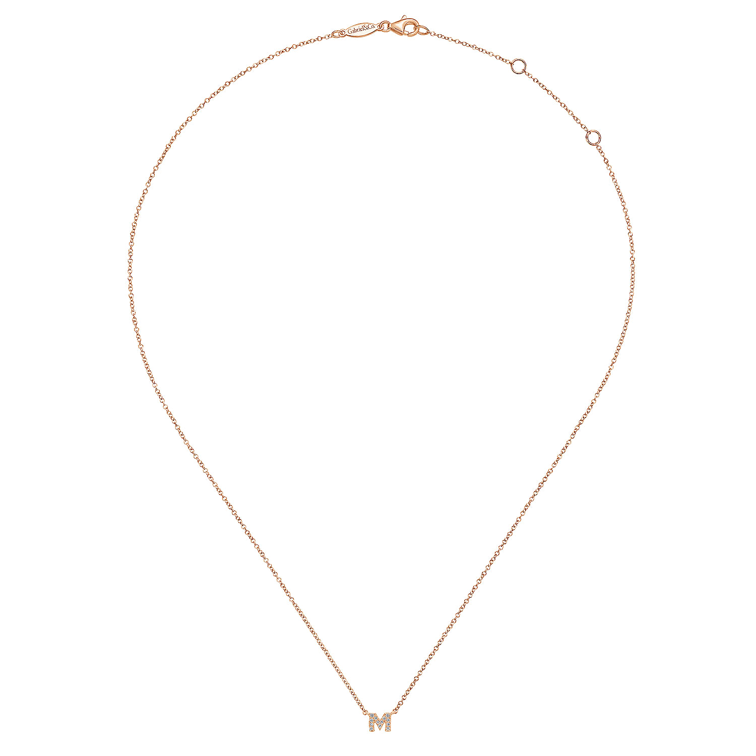 14K Rose Gold Diamond M Initial Pendant Necklace