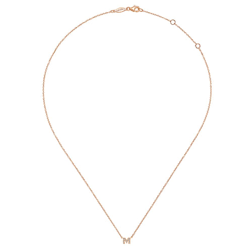 14K Rose Gold Diamond M Initial Pendant Necklace