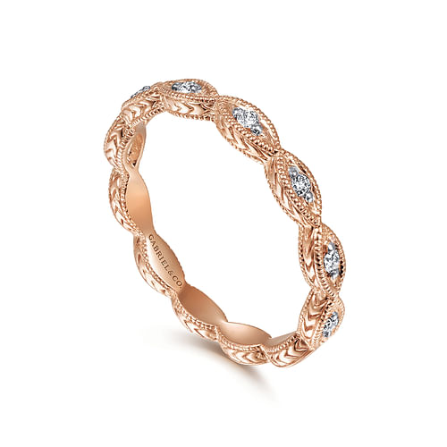 14K Rose Gold Diamond Marquise Station Ring