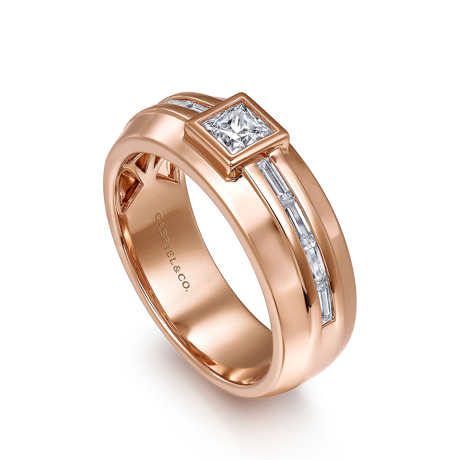 14K Rose Gold Diamond Mens Engagement Ring in High Polished Finish