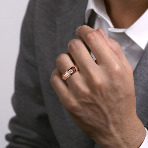 14K Rose Gold Diamond Mens Engagement Ring in High Polished Finish