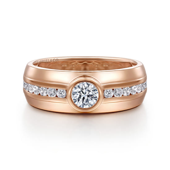 14K Rose Gold Diamond Mens Engagement Ring in High Polished Finish