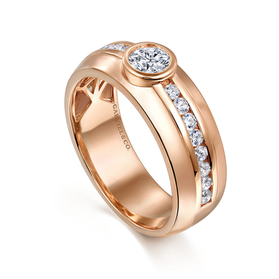 14K Rose Gold Diamond Mens Engagement Ring in High Polished Finish angle 3