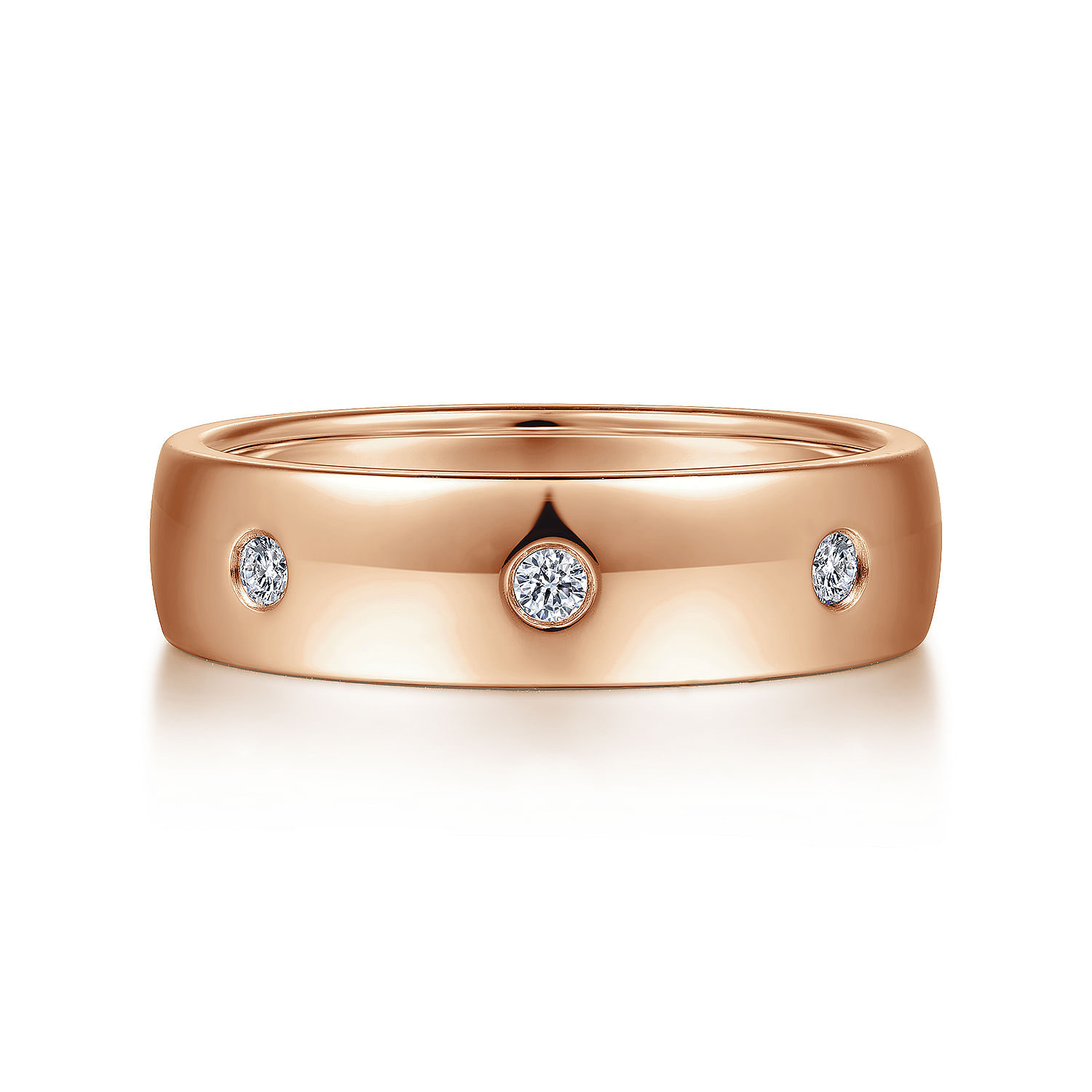 14K Rose Gold Diamond Men's Wedding Ring in High Polished Finish