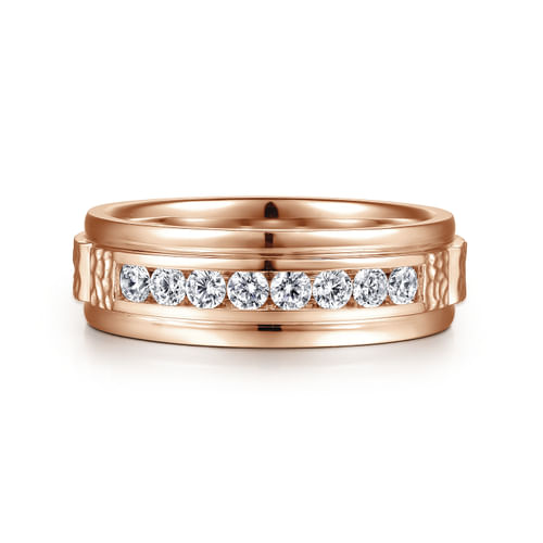 14K Rose Gold Diamond Men's Wedding Ring in Sand Blast Finish