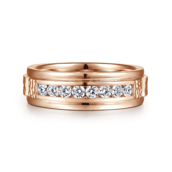 14K Rose Gold Diamond Men's Wedding Ring in Sand Blast Finish