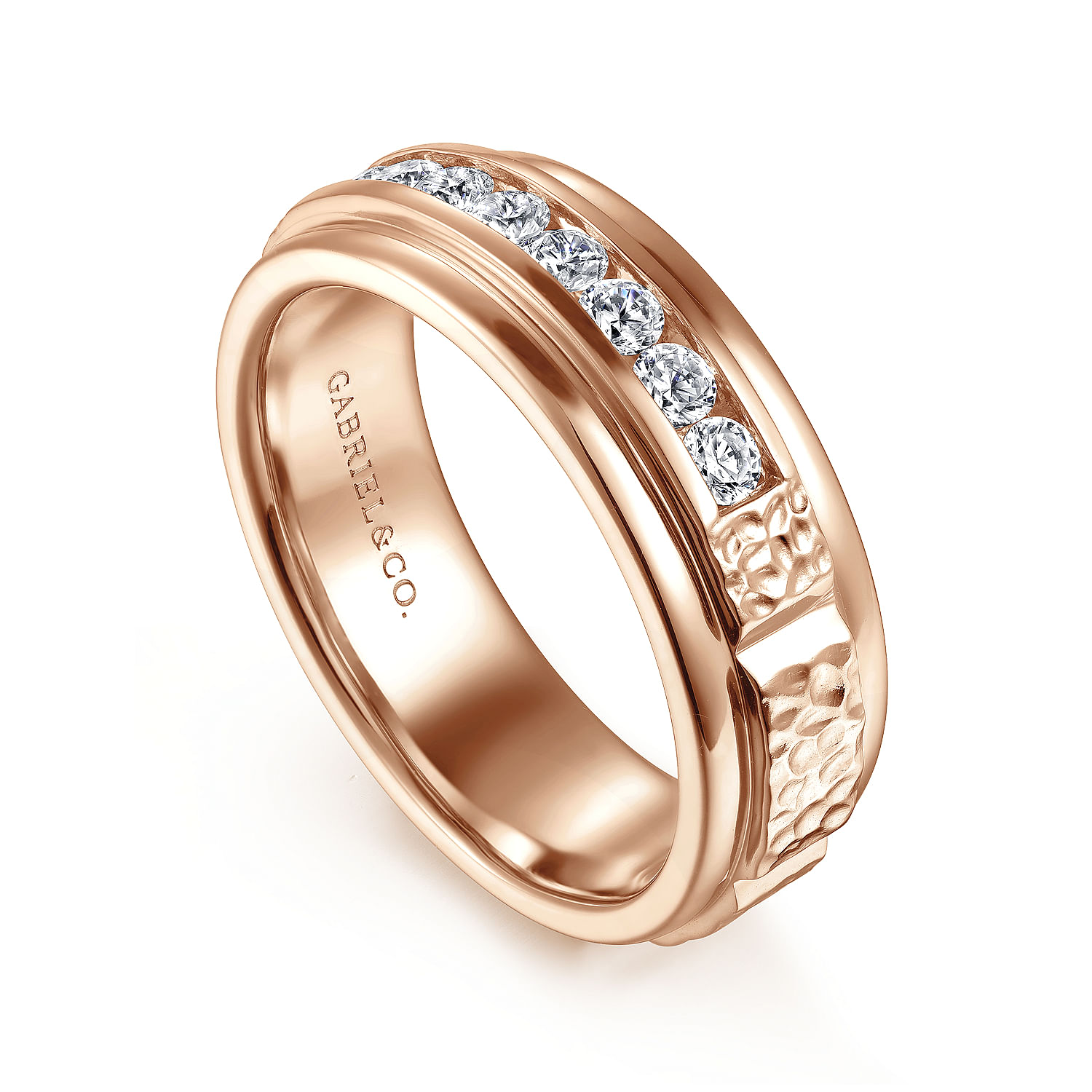 14K Rose Gold Diamond Men's Wedding Ring in Sand Blast Finish