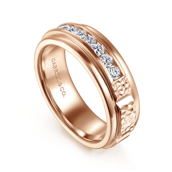 14K Rose Gold Diamond Men's Wedding Ring in Sand Blast Finish angle 3
