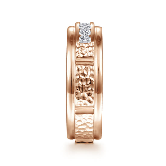 14K Rose Gold Diamond Men's Wedding Ring in Sand Blast Finish angle 4