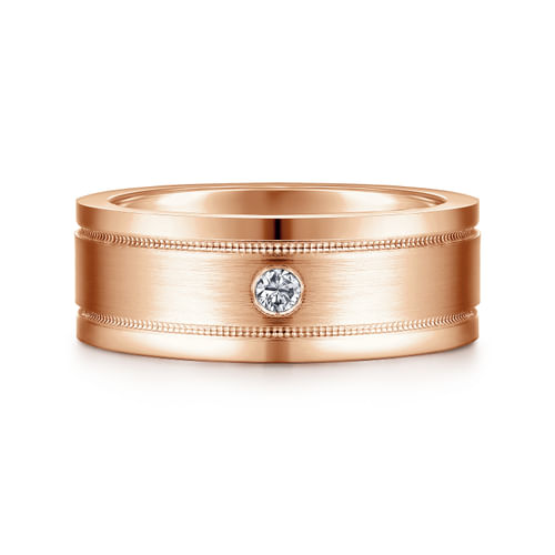 14K Rose Gold Diamond Men's Wedding Ring in Satin Finish