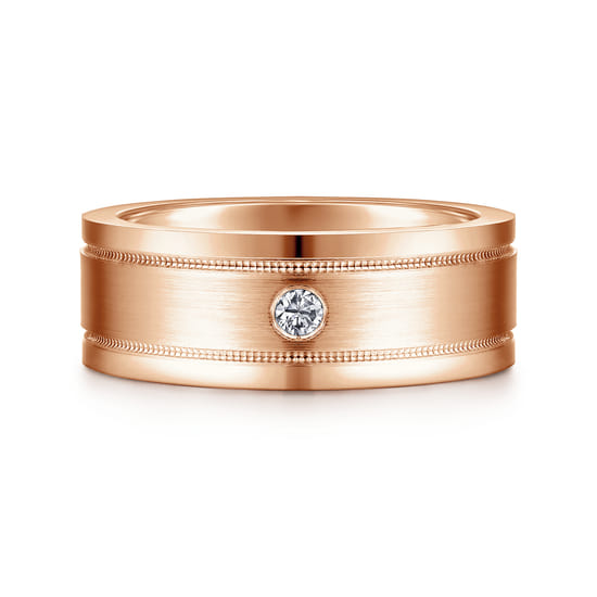 14K Rose Gold Diamond Men's Wedding Ring in Satin Finish