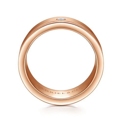 14K Rose Gold Diamond Men's Wedding Ring in Satin Finish