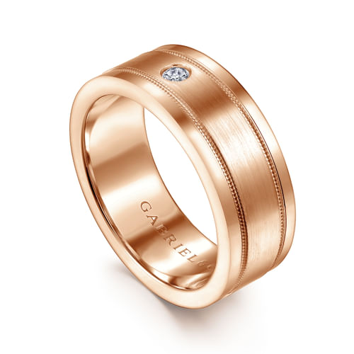 14K Rose Gold Diamond Men's Wedding Ring in Satin Finish