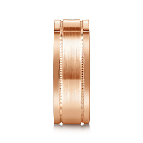 14K Rose Gold Diamond Men's Wedding Ring in Satin Finish