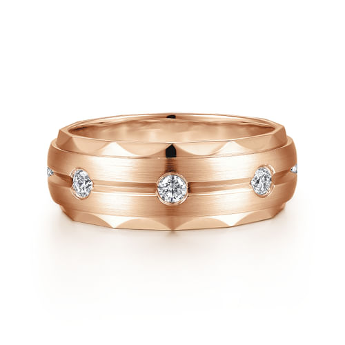 14K Rose Gold Diamond Men's Wedding Ring in Satin Finish