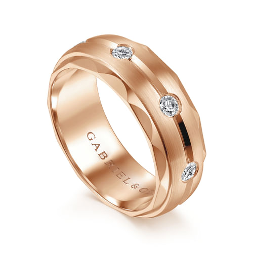 14K Rose Gold Diamond Men's Wedding Ring in Satin Finish
