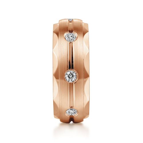 14K Rose Gold Diamond Men's Wedding Ring in Satin Finish