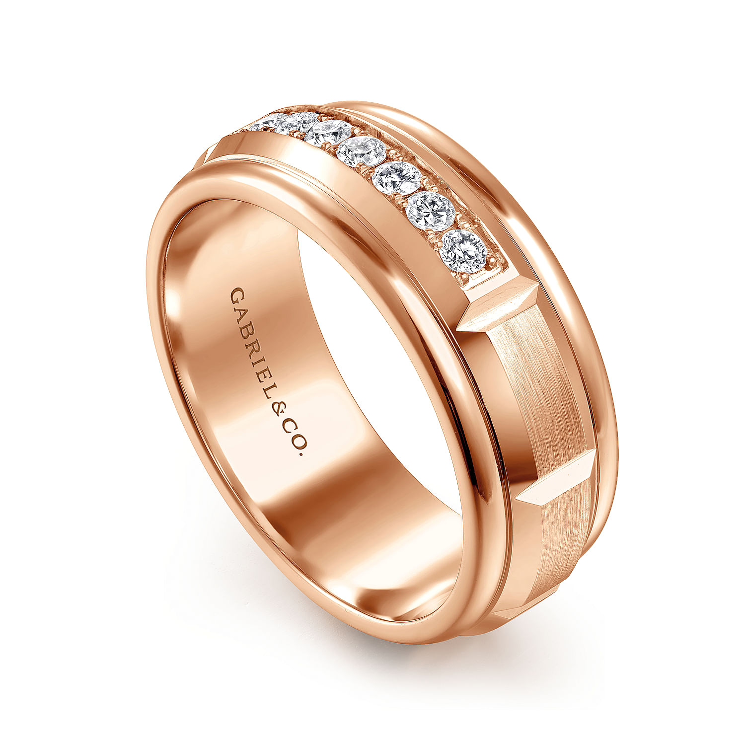 14K Rose Gold Diamond Men's Wedding Ring in Satin Finish