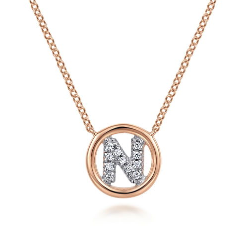 14K Rose Gold Diamond N Initial Pendant Necklace