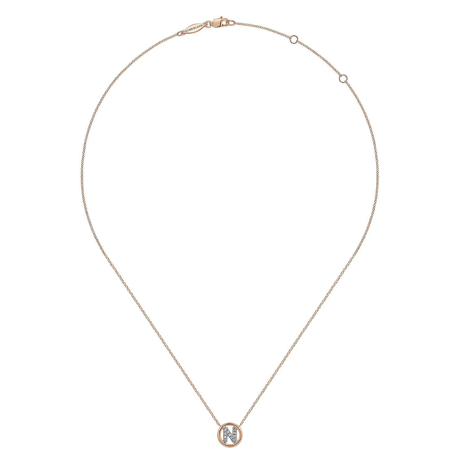 14K Rose Gold Diamond N Initial Pendant Necklace