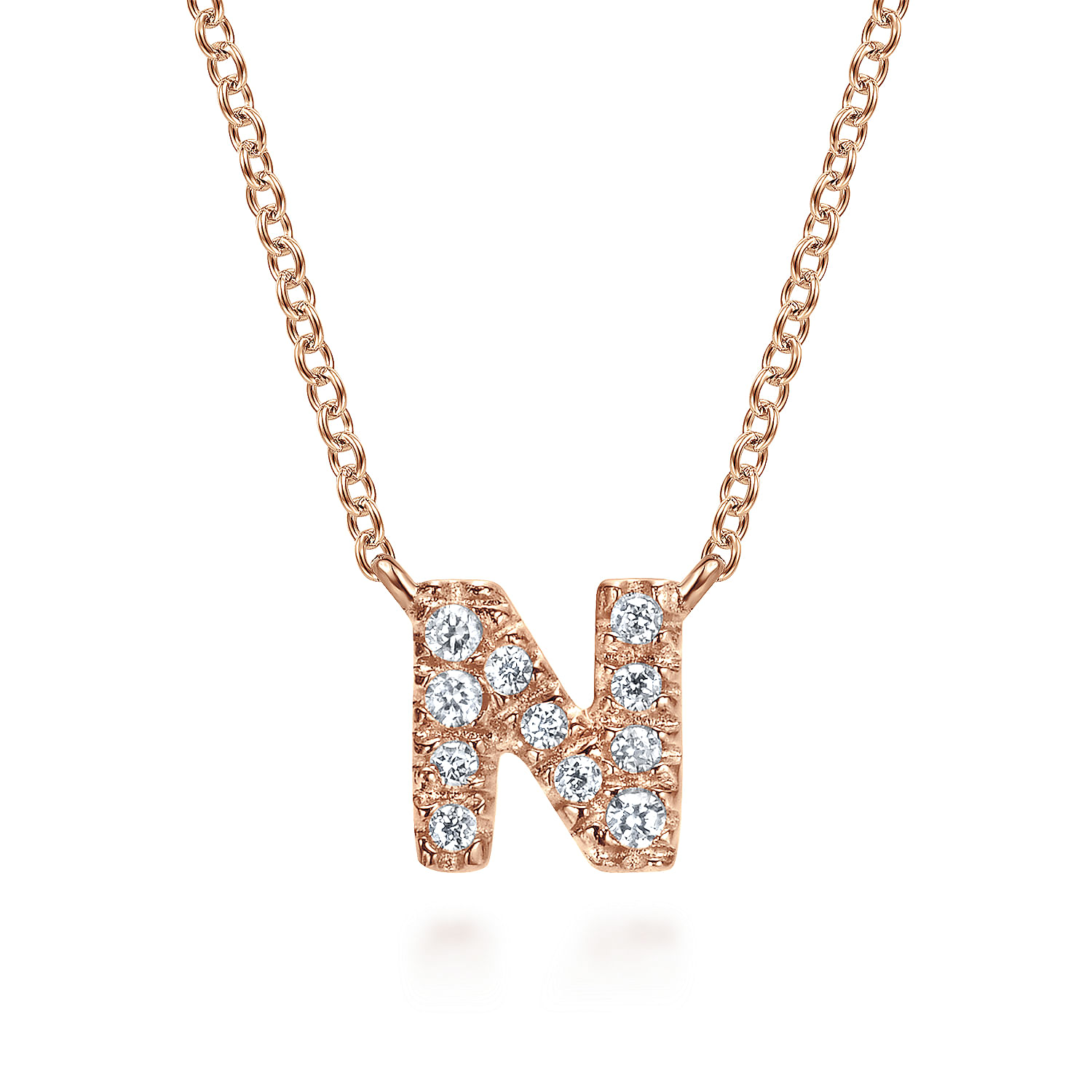 14K Rose Gold Diamond N Initial Pendant Necklace