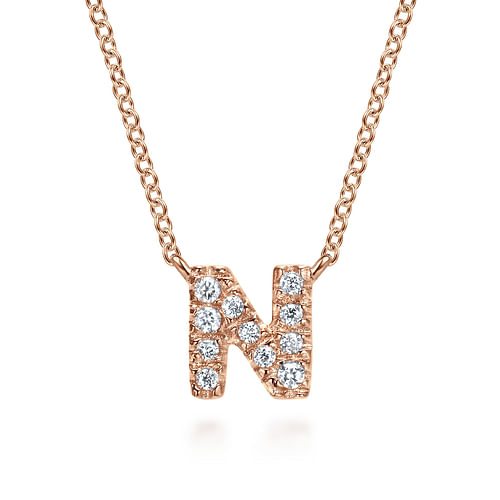 14K Rose Gold Diamond N Initial Pendant Necklace