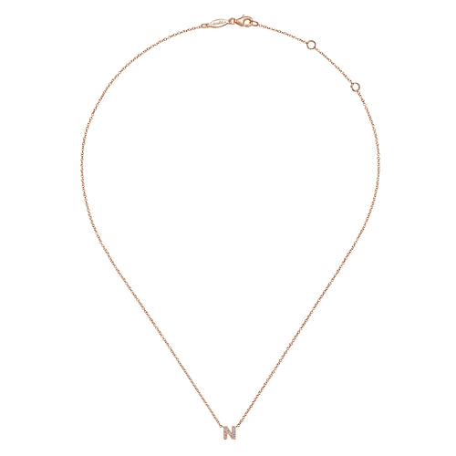 14K Rose Gold Diamond N Initial Pendant Necklace