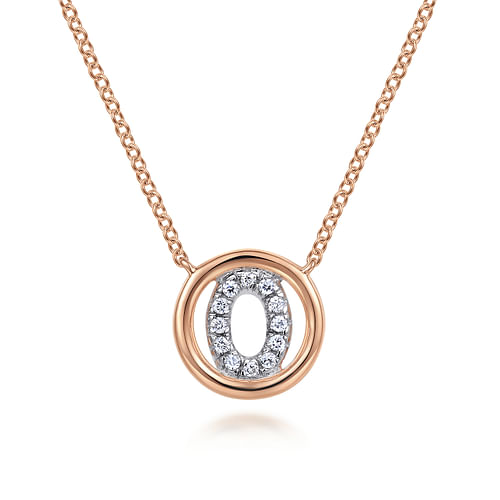 14K Rose Gold Diamond O Initial Pendant Necklace