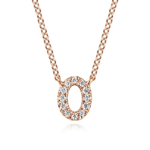 14K Rose Gold Diamond O Initial Pendant Necklace