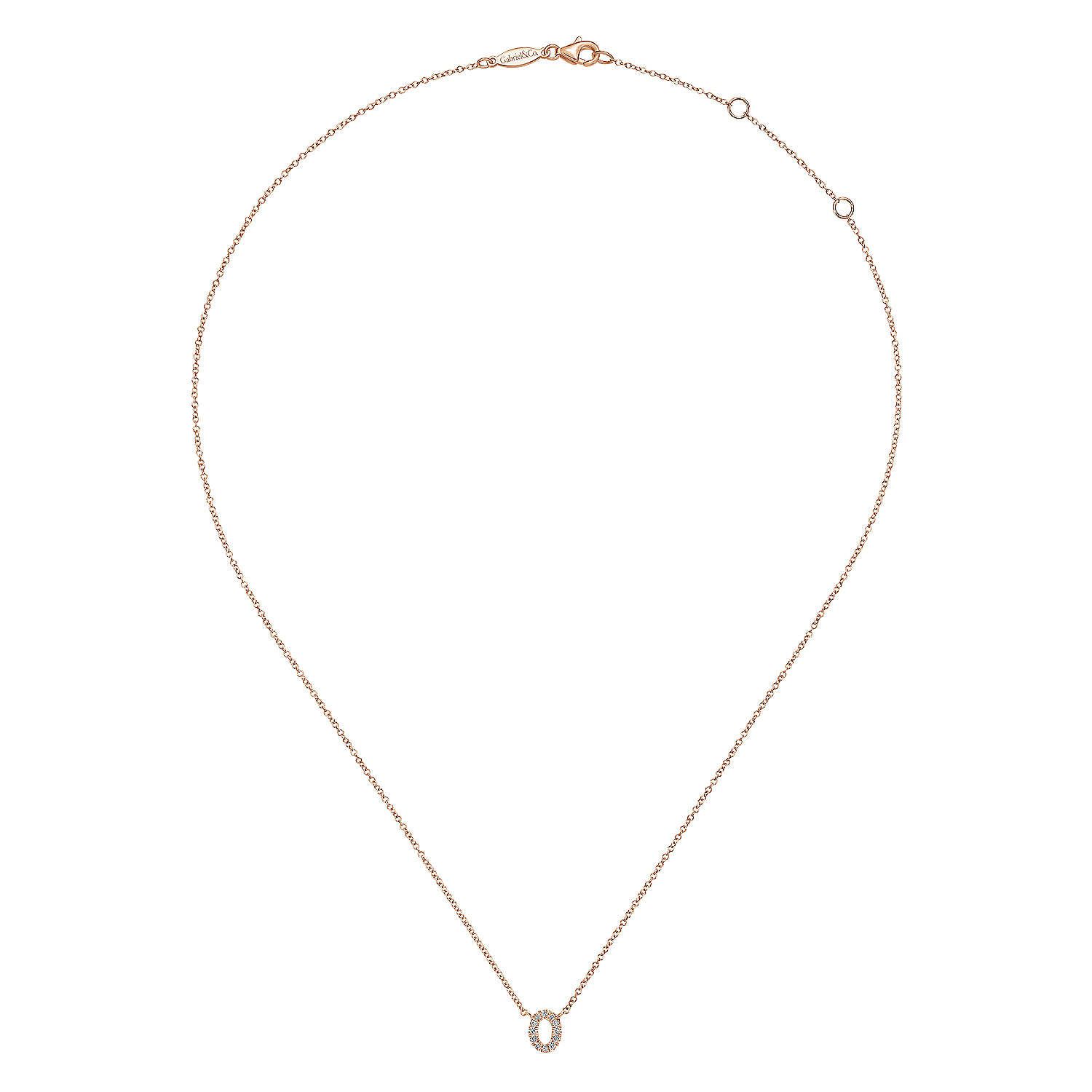 14K Rose Gold Diamond O Initial Pendant Necklace