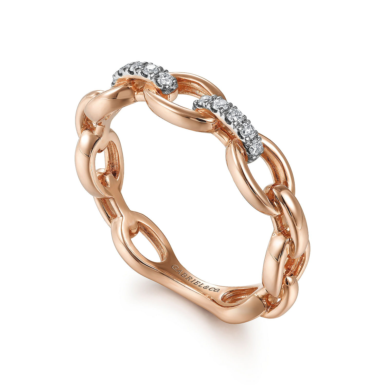 14K Rose Gold Diamond Oval Link Chain Ladies Ring