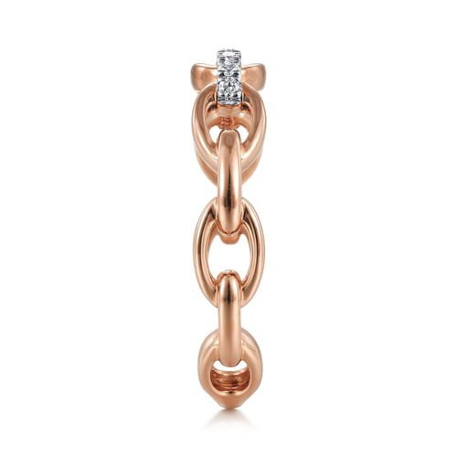 14K Rose Gold Diamond Oval Link Chain Ladies Ring