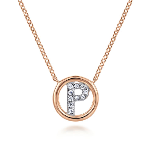 14K Rose Gold Diamond P Initial Pendant Necklace