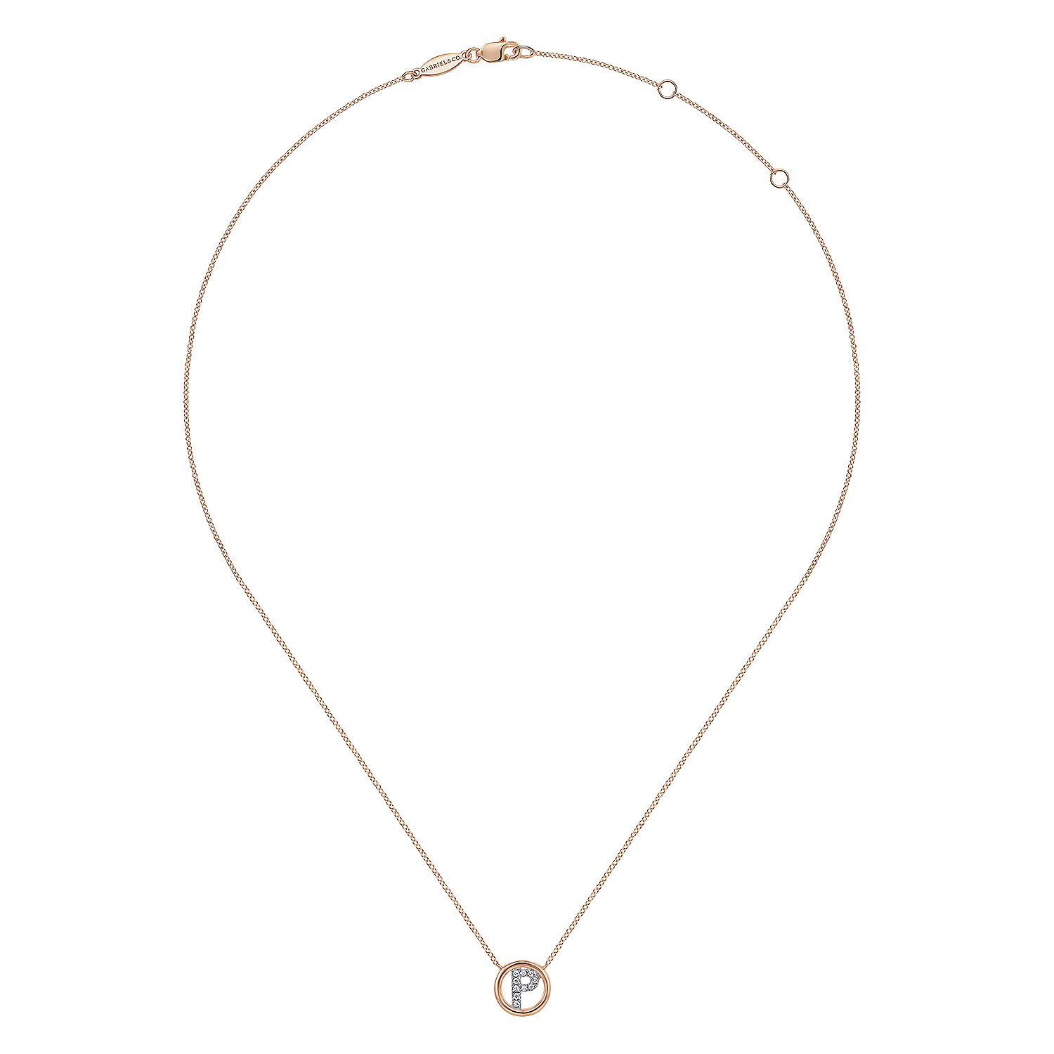 14K Rose Gold Diamond P Initial Pendant Necklace
