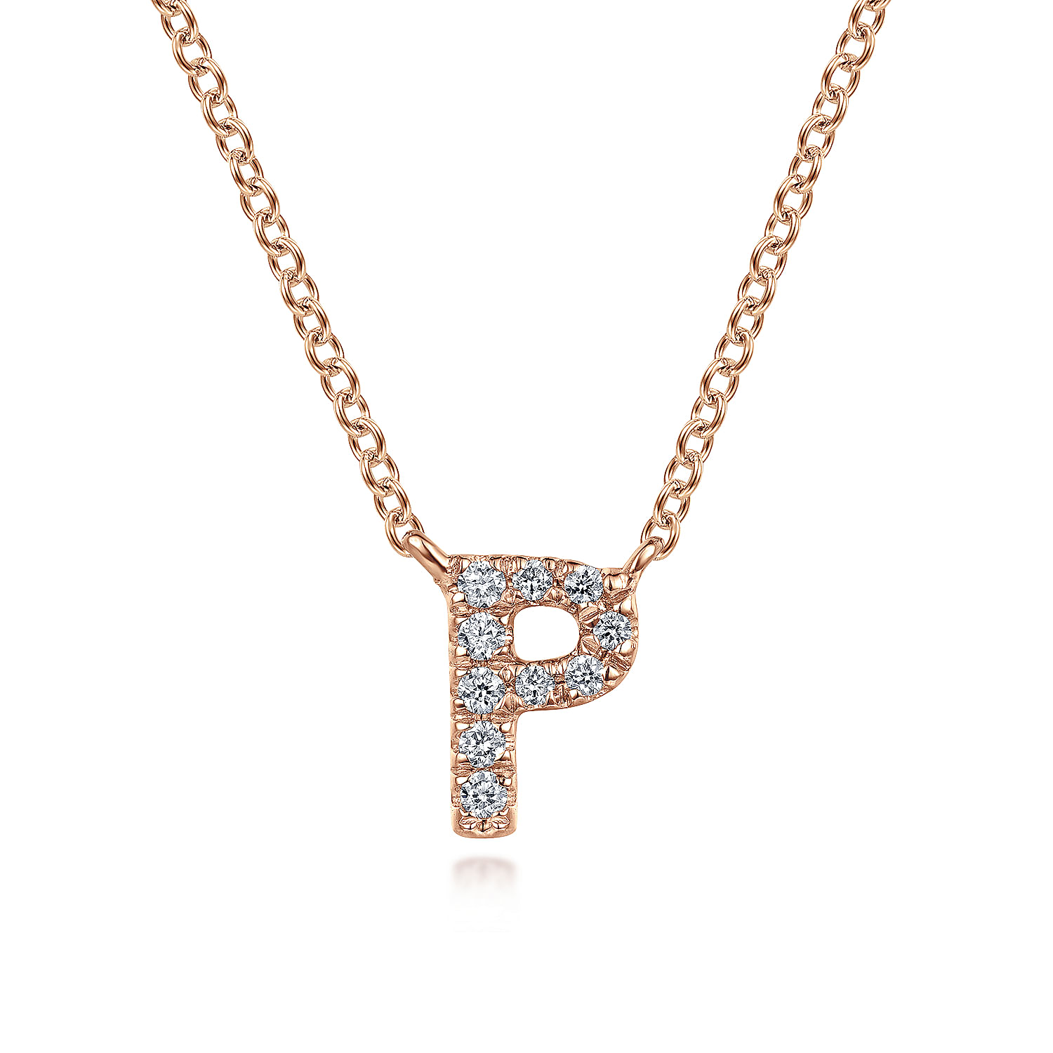 14K Rose Gold Diamond P Initial Pendant Necklace