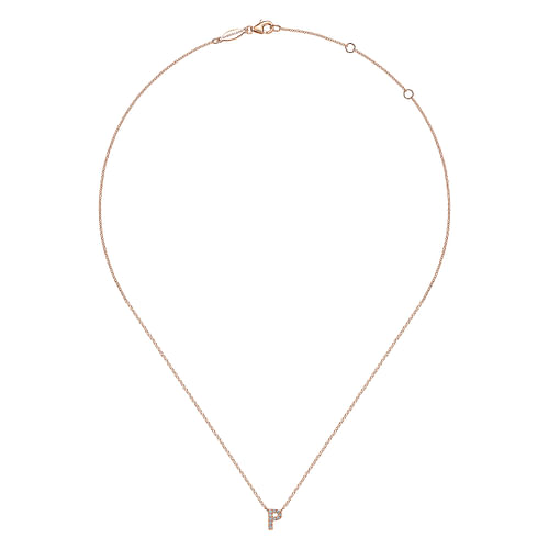 14K Rose Gold Diamond P Initial Pendant Necklace