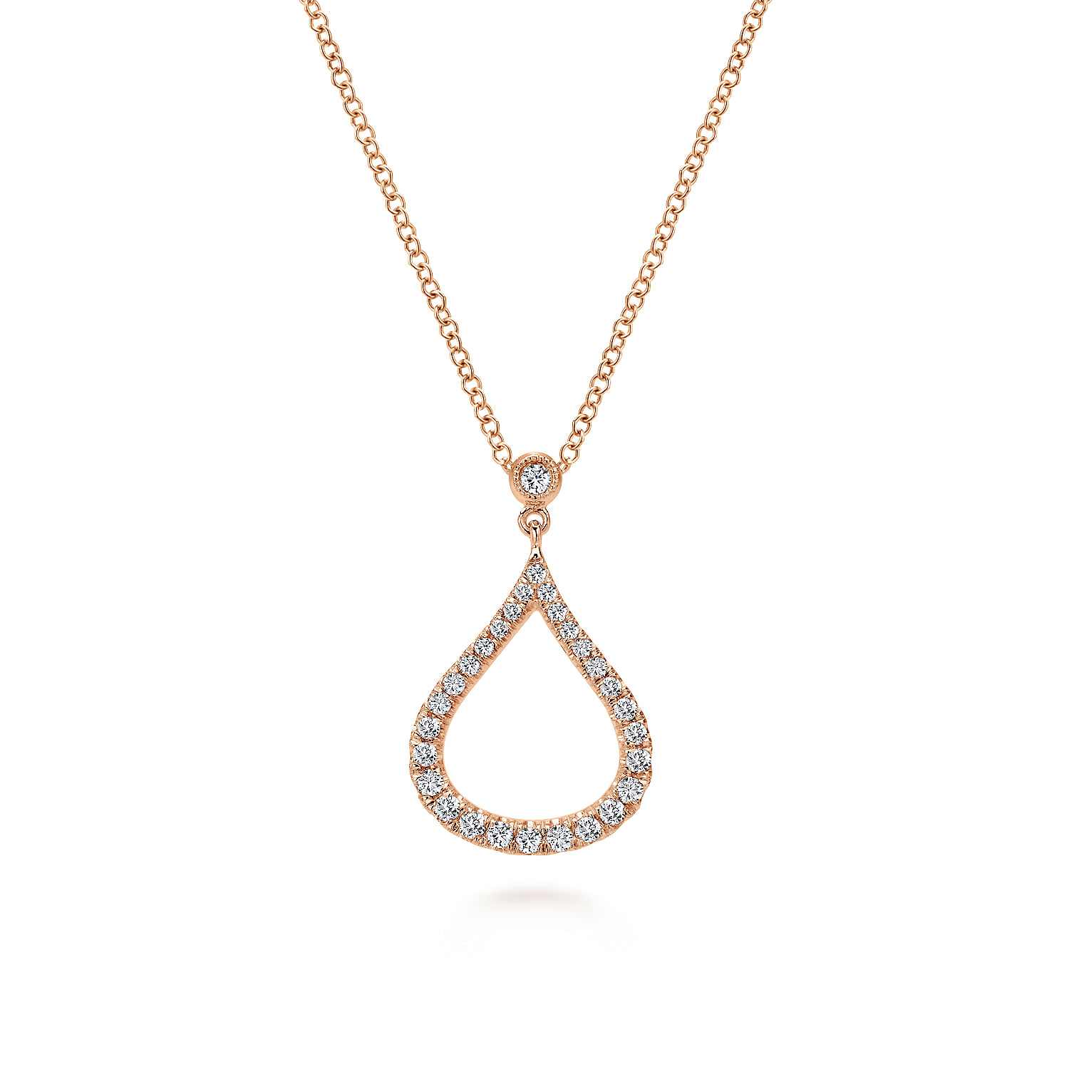 14K Rose Gold Diamond Pavé Teardrop Pendant Necklace