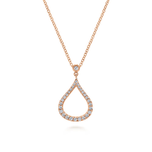 14K Rose Gold Diamond Pavé Teardrop Pendant Necklace