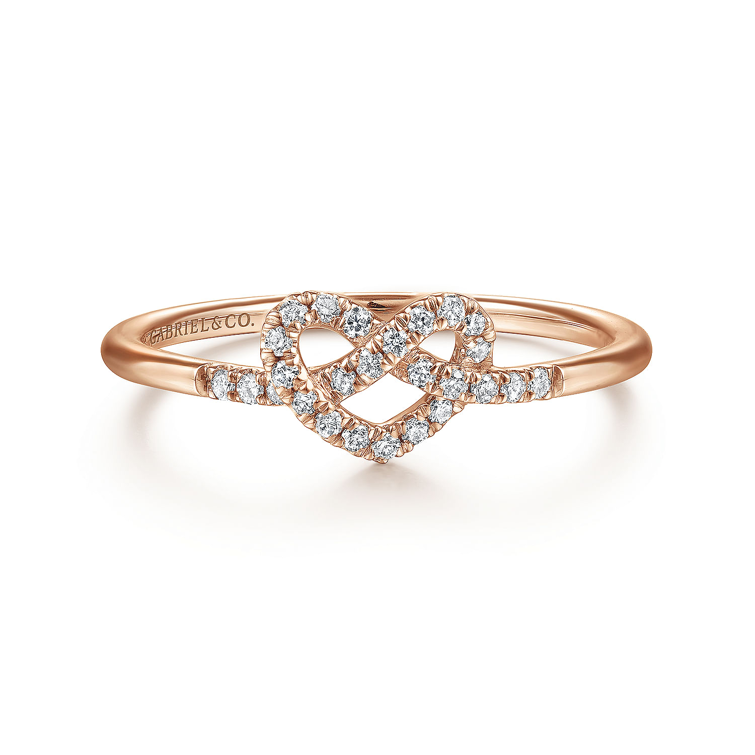 14K Rose Gold Diamond Pretzel Love Knot Heart Ring