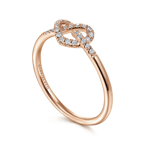 14K Rose Gold Diamond Pretzel Love Knot Heart Ring