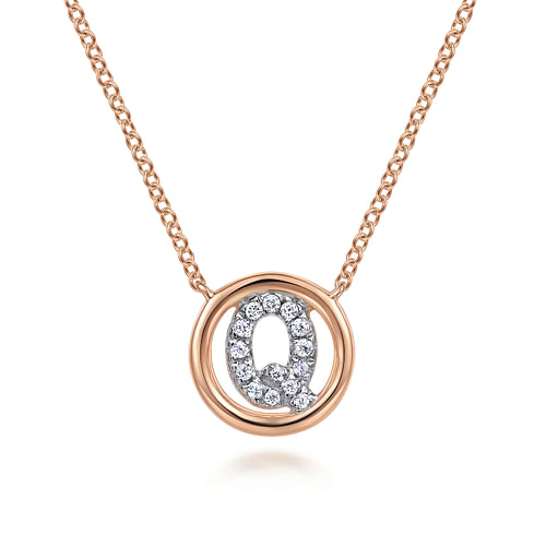 14K Rose Gold Diamond Q Initial Pendant Necklace