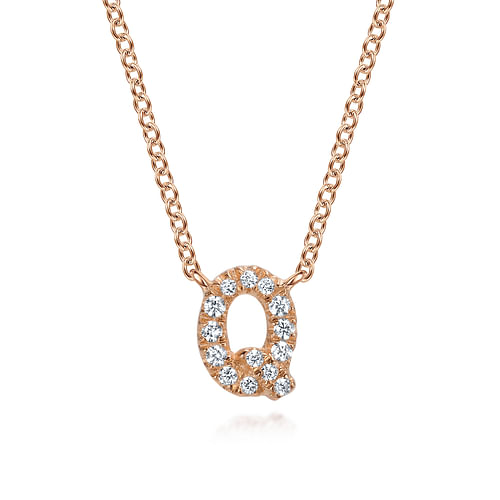 14K Rose Gold Diamond Q Initial Pendant Necklace