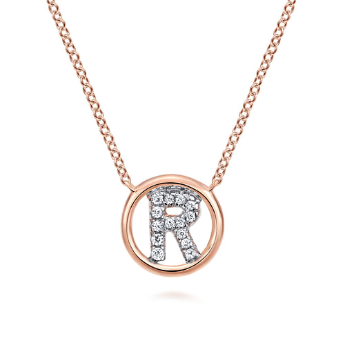 14K Rose Gold Diamond R Initial Pendant Necklace