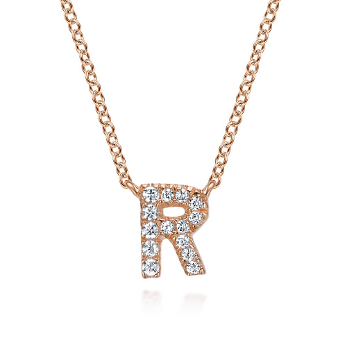 14K Rose Gold Diamond R Initial Pendant Necklace