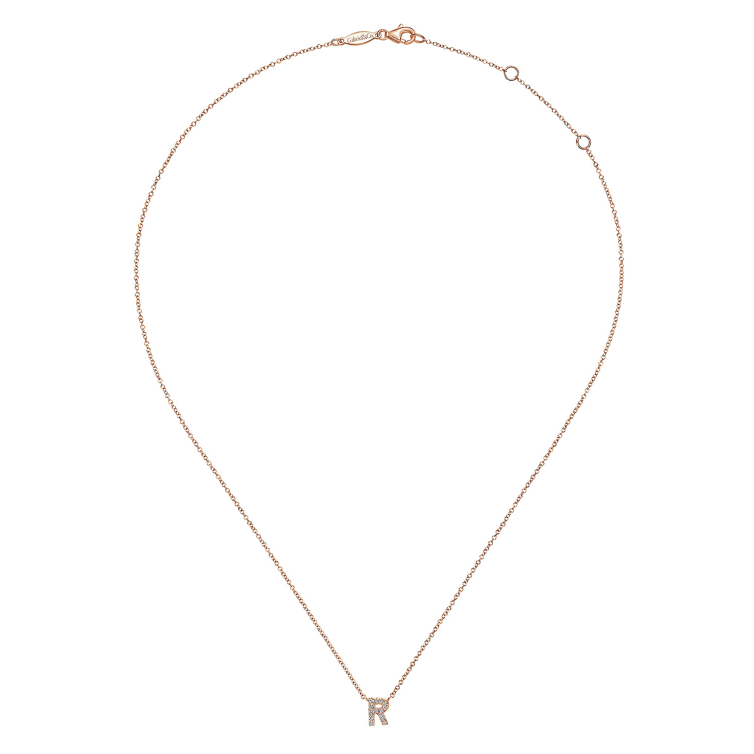 14K Rose Gold Diamond R Initial Pendant Necklace